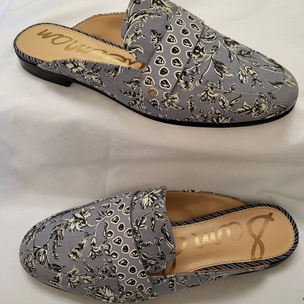 Sam Edelman Blue Fabric Printed Mules Slip-On